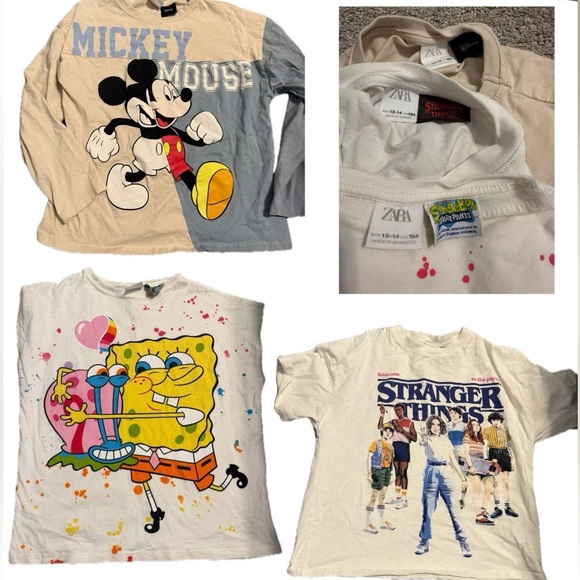Zara girls 13-14 shirt bundle Disney SpongeBob stranger things - Picture 1 of 2
